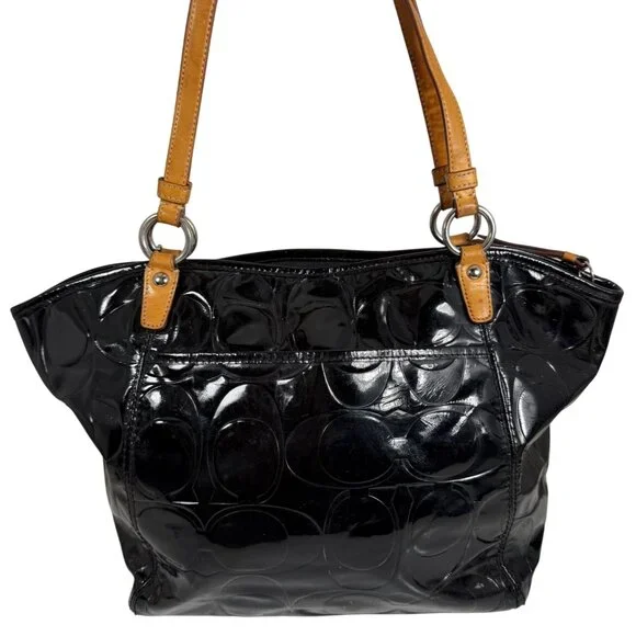 Coach Signature Leah Embossed Patent Leather Shoulder Tote Bag F14663 + Hang Tag - Picture 3 of 16
